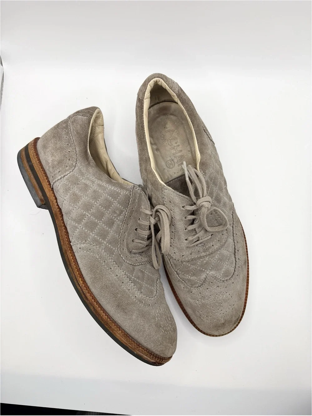 Chanel Authentic Gray Suede CC Brogue Loafers
